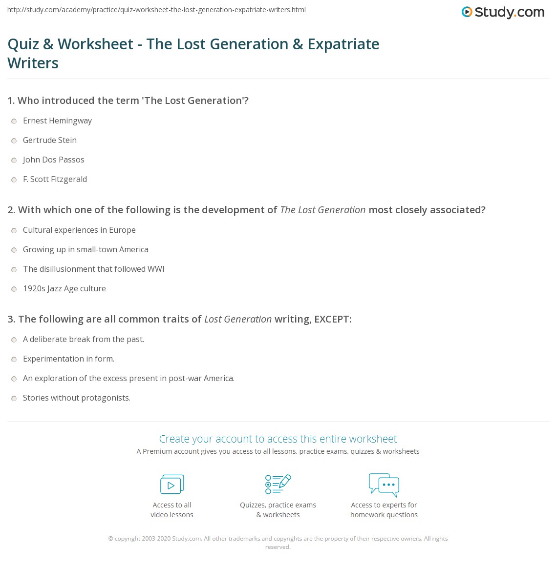 The Lost Generation Text Dependent Questions Answer Key